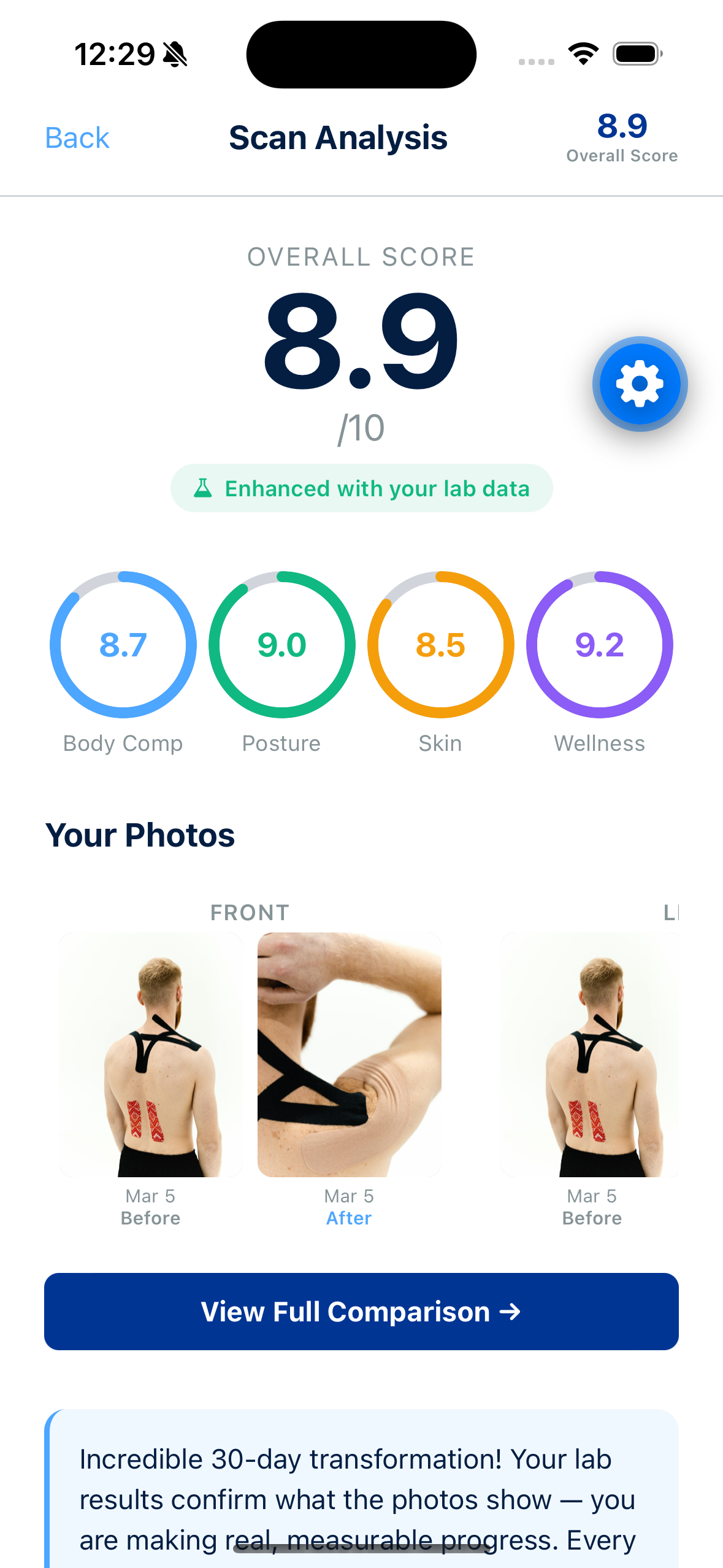 Body scan analysis screen