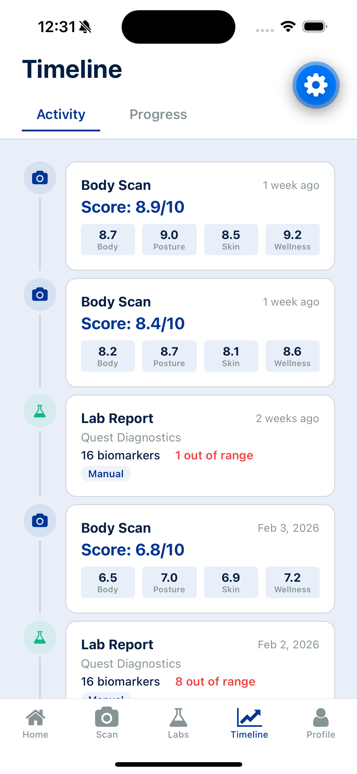 Activity timeline screen